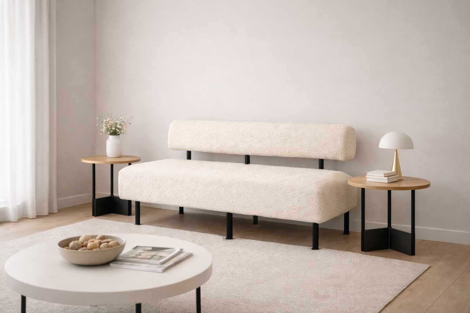 Диван Tobi Sho Люмо 1800х540х750 мм букле Alpaca Айвори/04