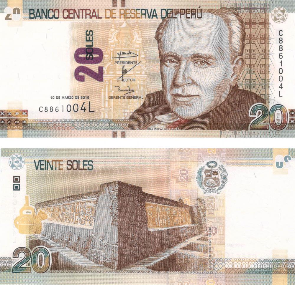 Коллекционная банкнота Перу 20 соль 2016 UNC P193 (Б11072)