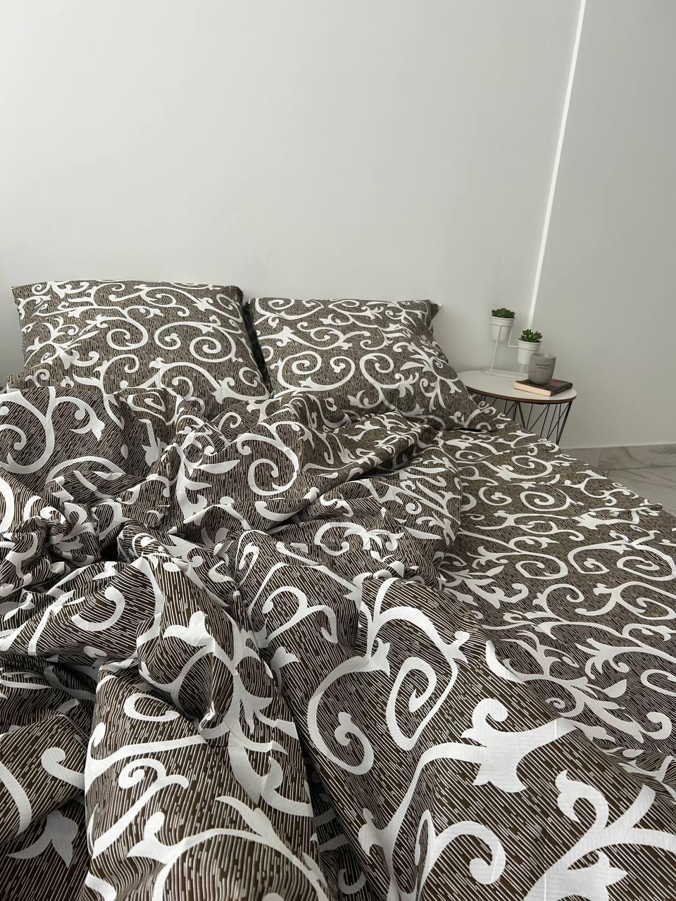 Комплект постельного белья Растительный орнамент евро бязь 200х220 см Коричневый Комплект постельного белья Растительный орнамент евро бязь 200х220 см Коричневый