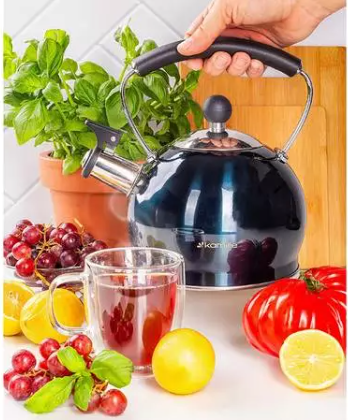 Чайник Kamille из нержавеющей стали со свистком 2 л Синий (0872) - фото 5