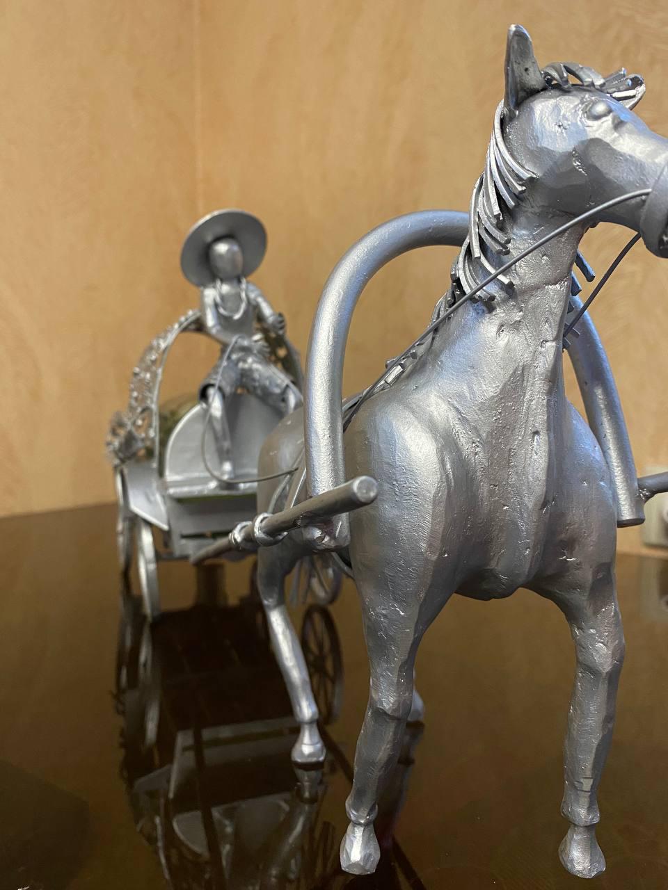 Підставка для винних пляшок Кінь на 1 шт. металева 25х14х56 см Сірий - фото 3