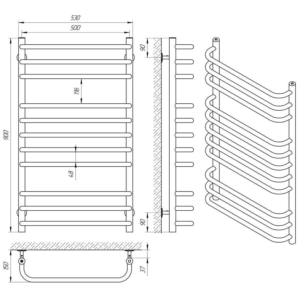 Полотенцесушитель водяной Laris Стандарт П9 900x500 мм вертикальный Хром (AKV-71207064) - фото 6 Полотенцесушитель водяной Laris Стандарт П9 900x500 мм вертикальный Хром (AKV-71207064) - фото 6