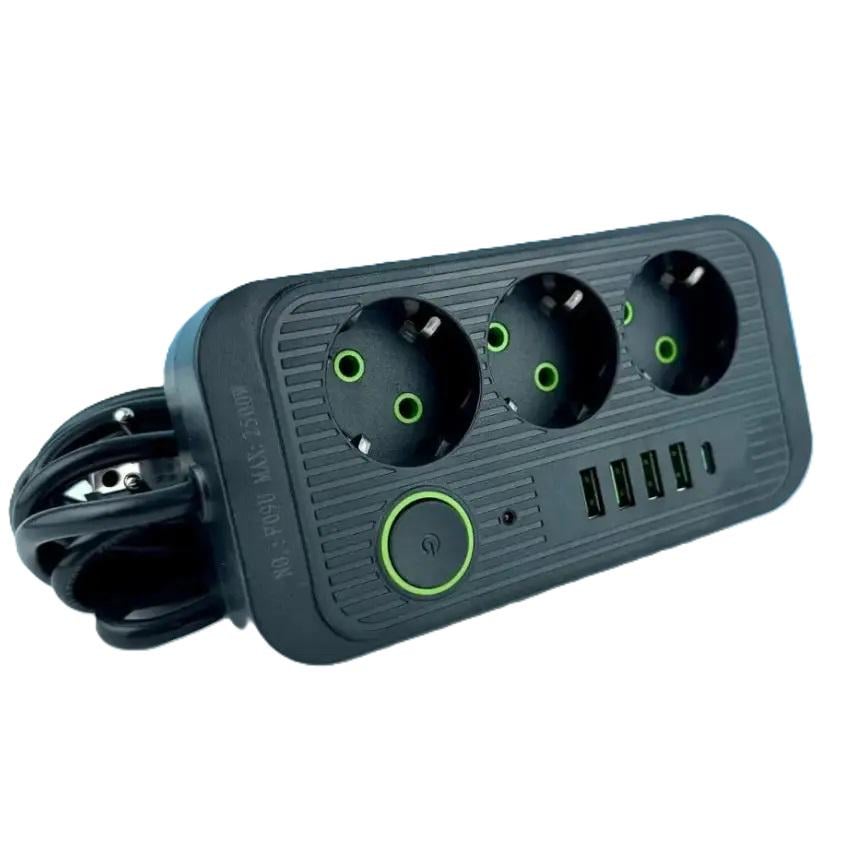 Удлинитель сетевой UA Power F09Uс 4 USB/Type-C/3 розетками 6 м Black (20799695) - фото 3 Удлинитель сетевой UA Power F09Uс 4 USB/Type-C/3 розетками 6 м Black (20799695) - фото 3