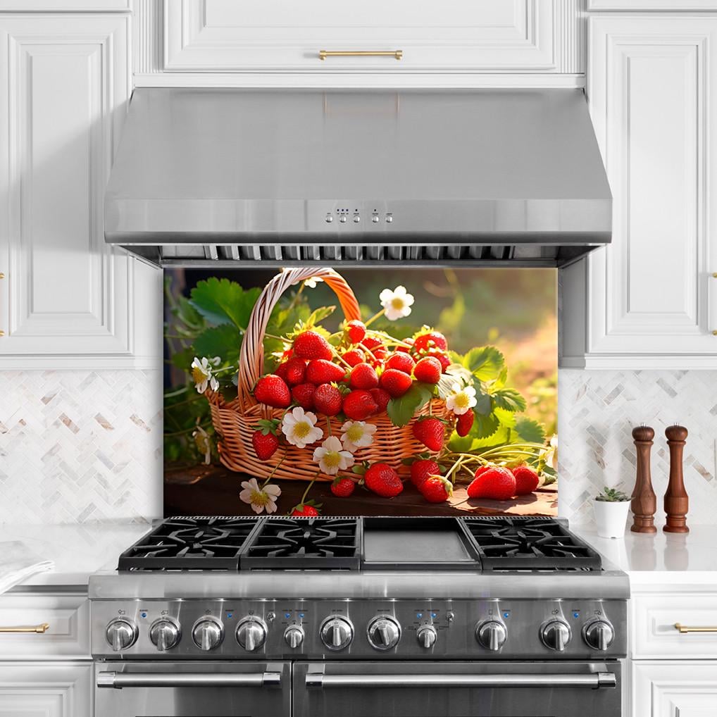 Стеклянная панель для кухни NovellaPrint Клубника 60х40 см (1030.1)