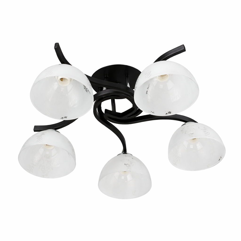 Потолочная люстра Sneha на 5 ламп E27 с белыми плафонами с узором Черный (9971644193/5 BK)