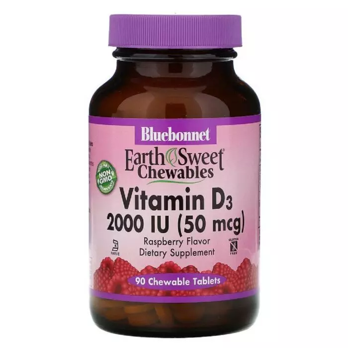 Витамин D3 2000IU вкус малины Earth Sweet Chewables Bluebonnet Nutrition 90 жевательных таблеток (BLB0364)