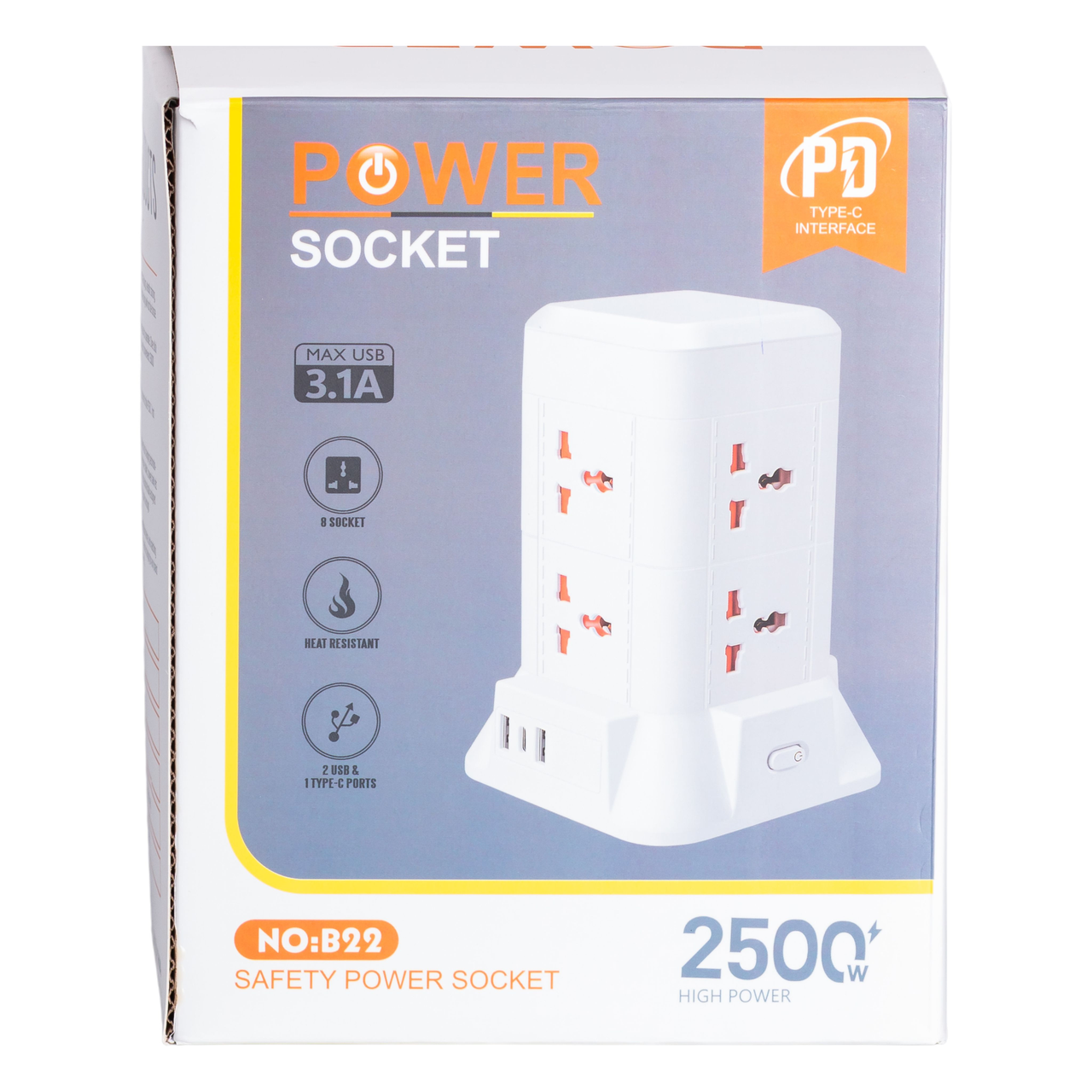 Подовжувач HP-5-3MF з лампою на 6 універсальних розеток з 2 USB/1 Type-C/бездротова зарядка 4,8 м (7426) - фото 8 Подовжувач HP-5-3MF з лампою на 6 універсальних розеток з 2 USB/1 Type-C/бездротова зарядка 4,8 м (7426) - фото 8