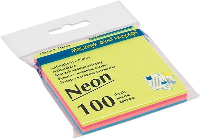 Бумага для заметок Buromax с клейким слоем 76х76 мм 100 листов неоновые Разноцветный (BM.2312-97)