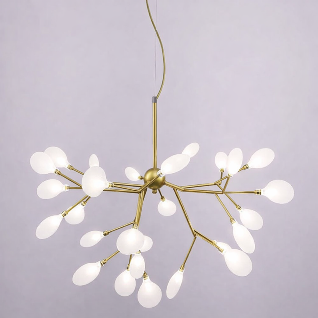 Люстра современная каскадная листовая на 27 белых лепестков Золотистый (H686/27 GD_789)