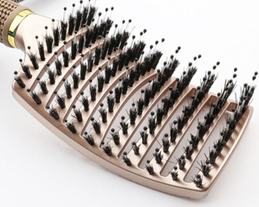 Расческа для укладки и распутывания волос с двойной щетиной Коричневый - фото 4