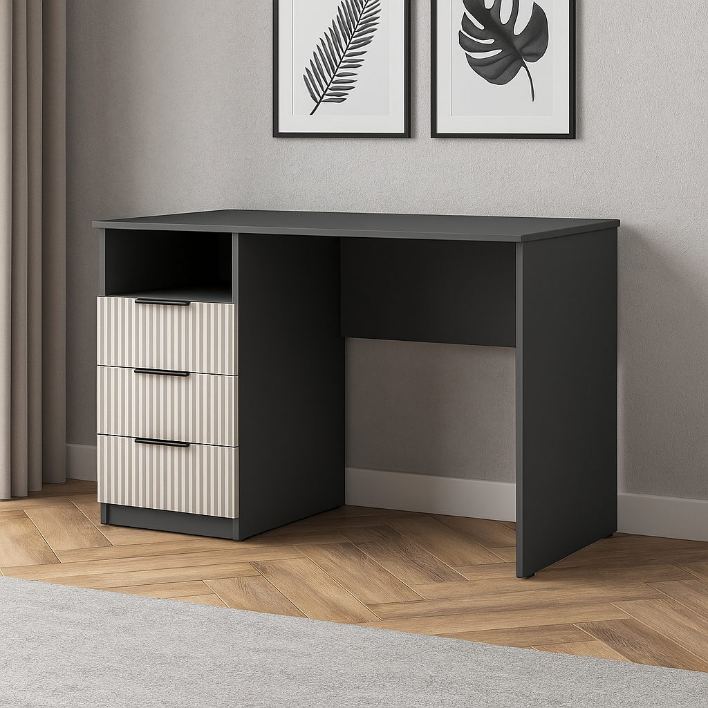 Стол письменный СП1 3Я SENAM 750х1100х500 мм корпус ДСП Серый Графит фасад МДФ краска RAL9001 Светло-бежевый фрезеровка Плаше Грос