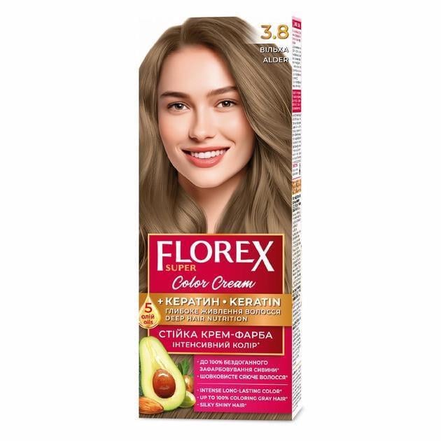Крем-фарба для волосся стійка Florex кератин 3.8 120 мл Вільха