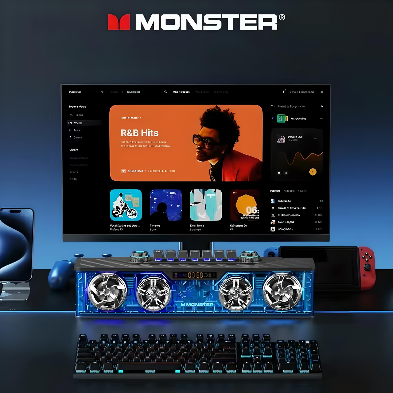 Колонка бездротова MONSTER AIRMARS G06 з Bluetooth з басами/з регульованим RGB підсвічуванням 4000 mAh (2294232940) - фото 4