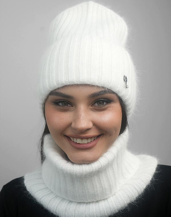 Комплект вязаная шапка женская и снуд Braxton Витория Белый (655W)