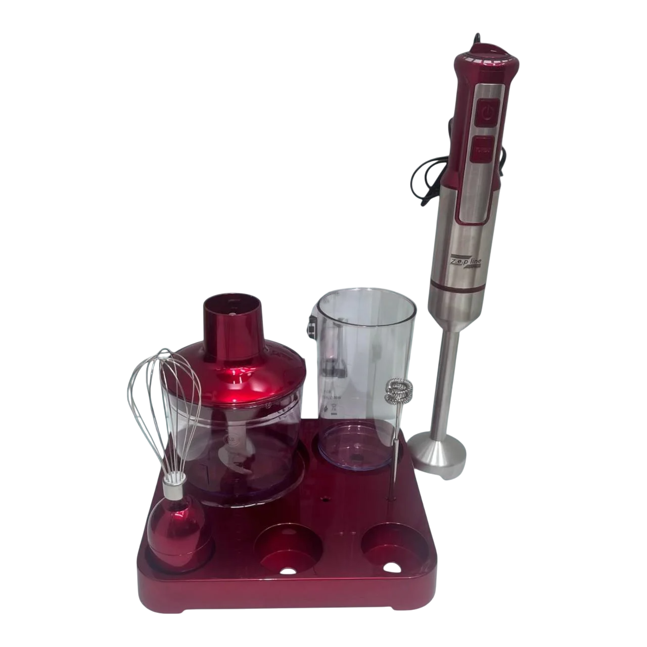 Измельчитель 6в1 Zepline погружной на 10 режимов из нержавеющей стали на подставке 1500 Вт 0,7л Красный (ZP-118)