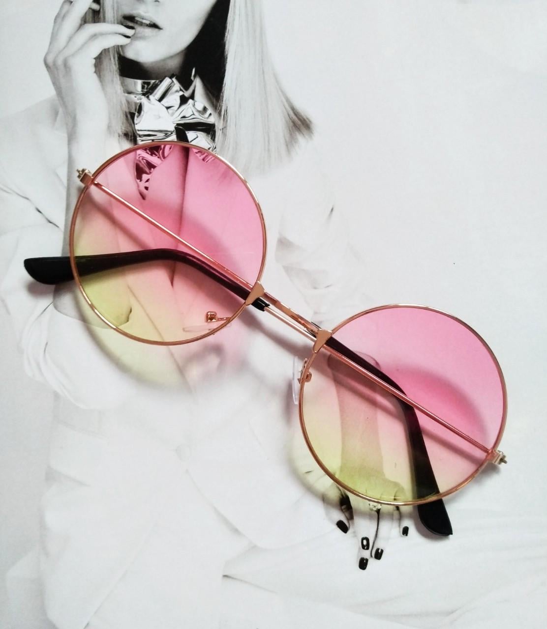 Очки круглые тишейды с цветной линзой Розовый с желтым в золоте