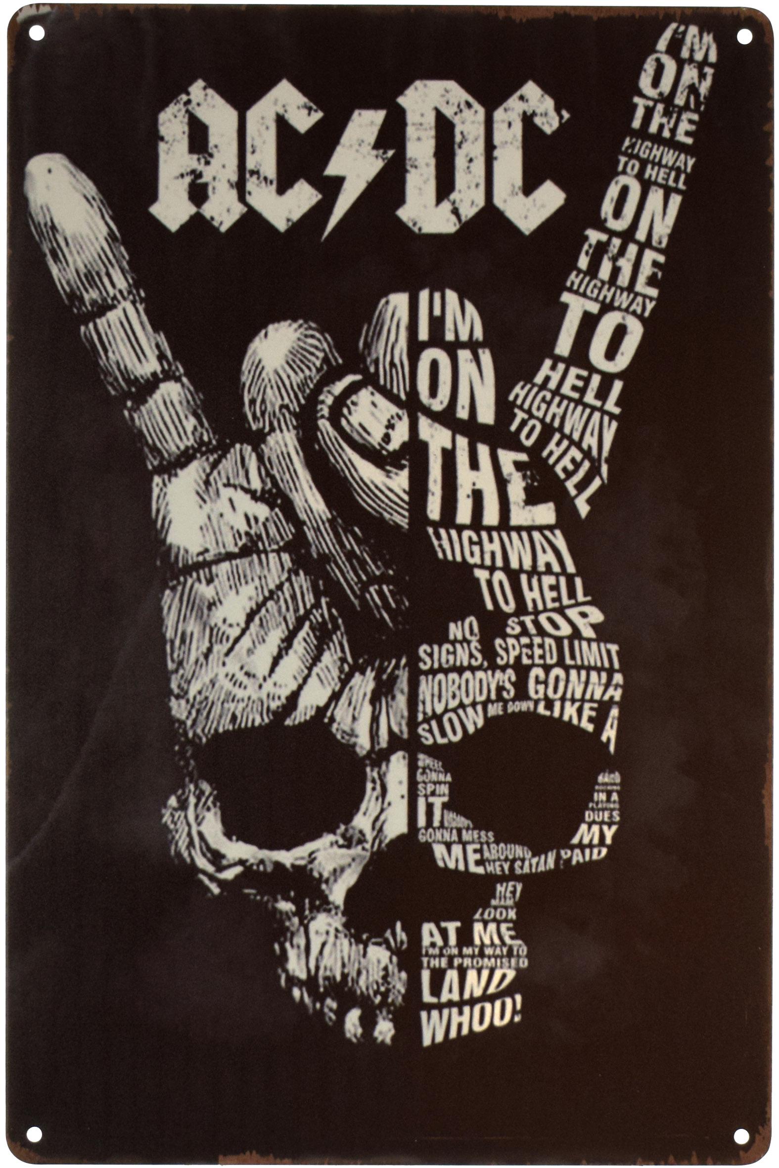 Табличка металлическая AC/DC Череп 20x30 см