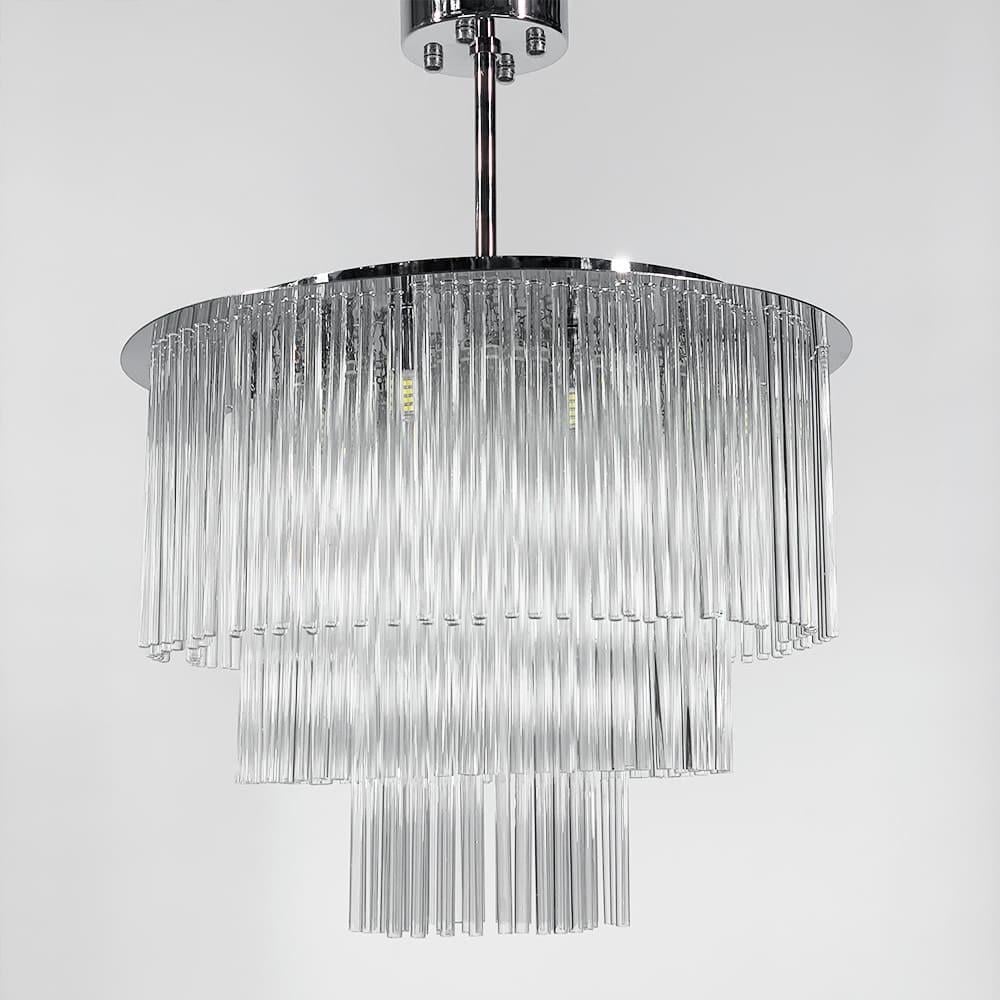 Люстра із трьома ярусами скляних трубок Ø 60 см Хром (MJ100-600 CH) Люстра із трьома ярусами скляних трубок Ø 60 см Хром (MJ100-600 CH)