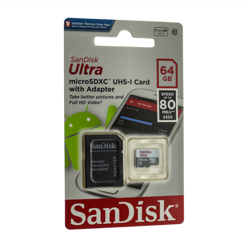 Карта памяти SanDisk microSDXC Ultra UHS-1 Class 10 64 GB + SD адаптер (2-21-00-00004417)