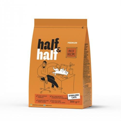 Корм для кошек сухой Half&Half с говядиной 300 г - фото 1 Корм для кошек сухой Half&Half с говядиной 300 г - фото 1
