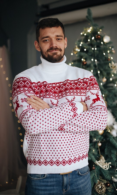 Светр-гольф новорічний чоловічий Вишиваночка L Білий (2093) - фото 3