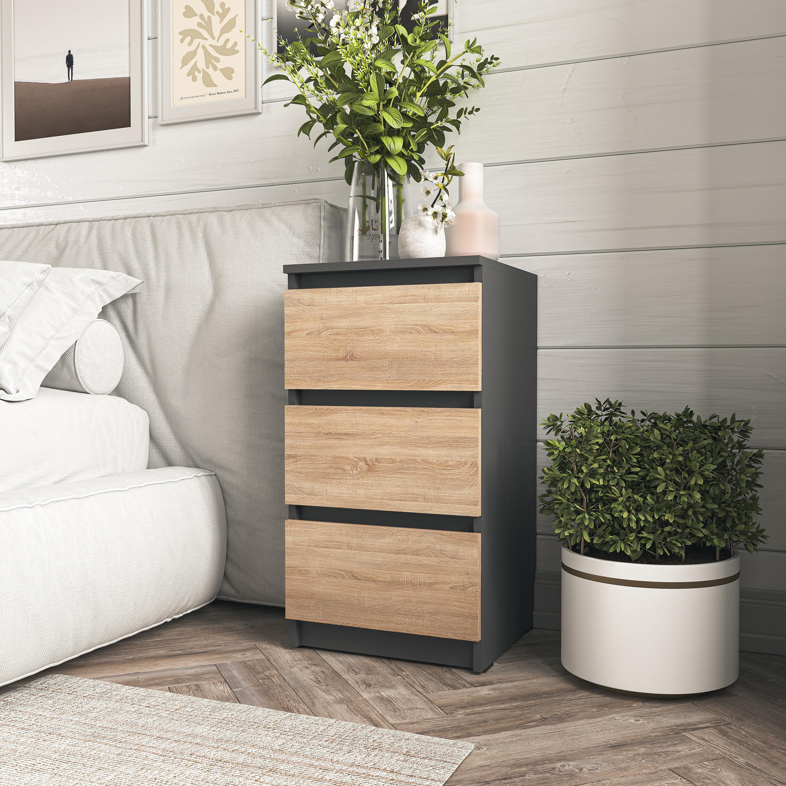 Тумба приліжкова на 3 ящики 400x758x398 мм Антрацитовий/Дуб сонома (mt-216-an-sn)