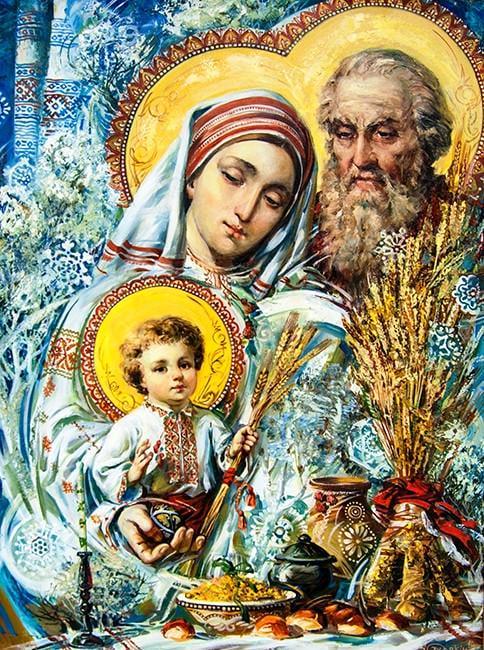 Алмазна мозаїка Ікона Святе сімейство Йосип Діва Марія Ісус Охапкін на підрамнику 30х40 см (177284)