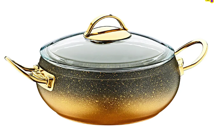 Каструля з кришкою OMS з антипригарним покриттям для газу і індукціі 6,6 л Gold (3141-IND-28-gold)