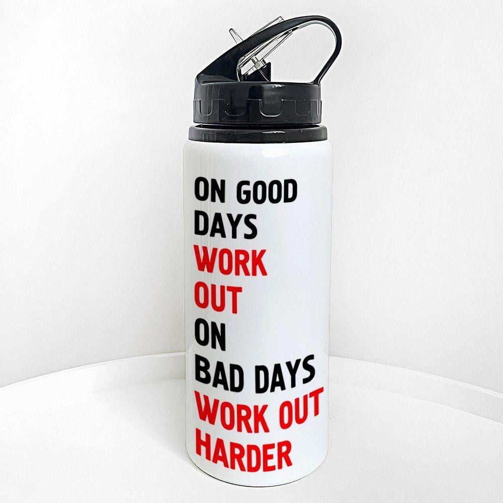 Бутылка для воды с трубочкой Presentville On good days work out. On bad days work out harder 600 мл (PLV_25A041)