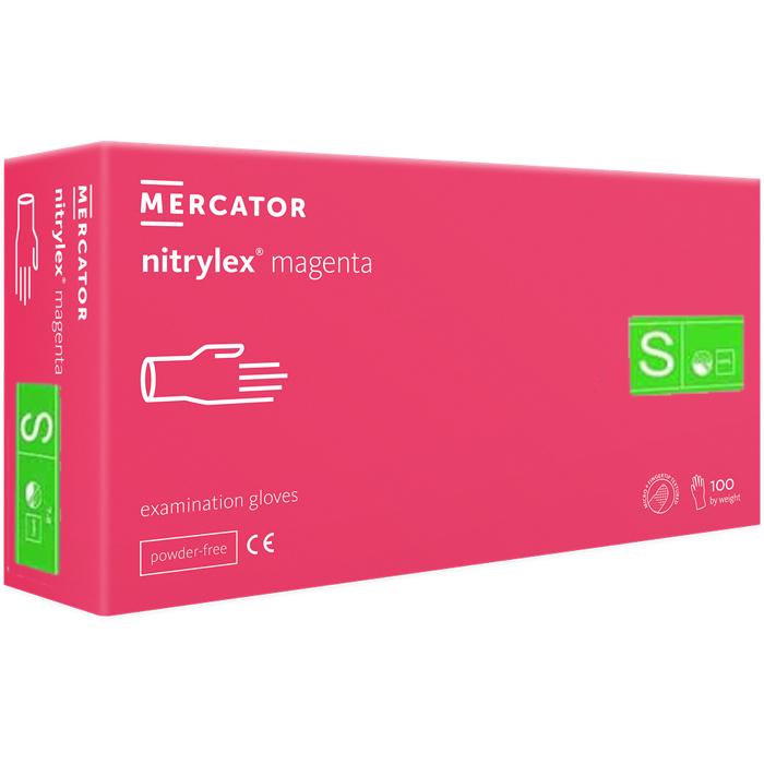 Перчатки нитриловые Mercator Nitrylex неопудренные S 100 шт. Magenta