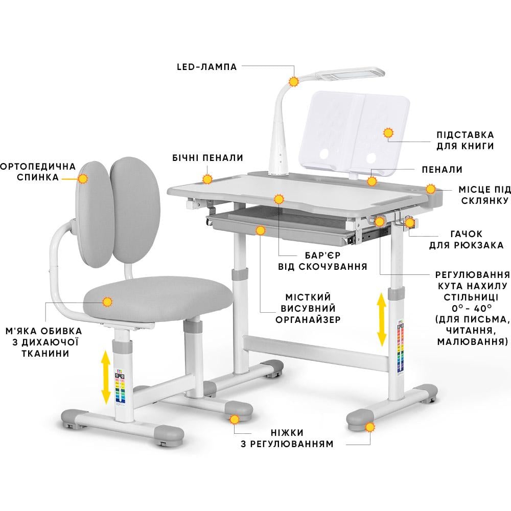 Комплект мебели Evo-Kids (стол+стул+полка+лампа) BD-20 G - фото 4