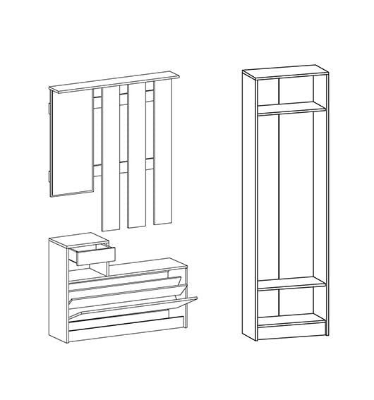 Передпокій Мебель Сервіс Оріон з дзеркалом і тумбою для взуття 100х187 см Дуб сонома/Білий (komplekt_Orion_MS) - фото 2 Передпокій Мебель Сервіс Оріон з дзеркалом і тумбою для взуття 100х187 см Дуб сонома/Білий (komplekt_Orion_MS) - фото 2
