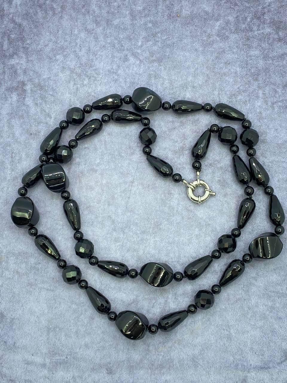 Бусы агат 90 см Черный (9878)