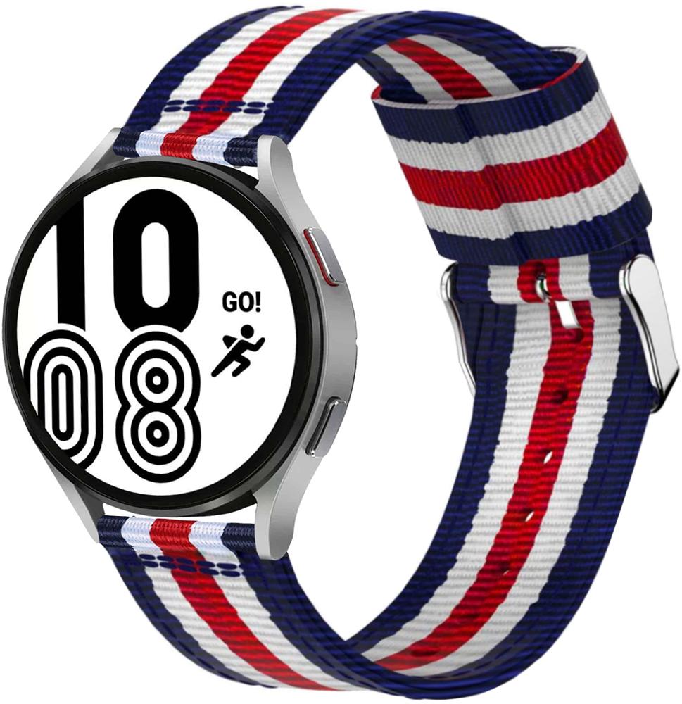 Браслет тканевый Canvas для Galaxy Watch 4 44 мм Blue/White/Red (23506)
