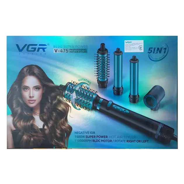 Фен-стайлер VGR V-475 Professional 5 насадок 1400 Вт Зеленый (29544188) - фото 2 Фен-стайлер VGR V-475 Professional 5 насадок 1400 Вт Зеленый (29544188) - фото 2
