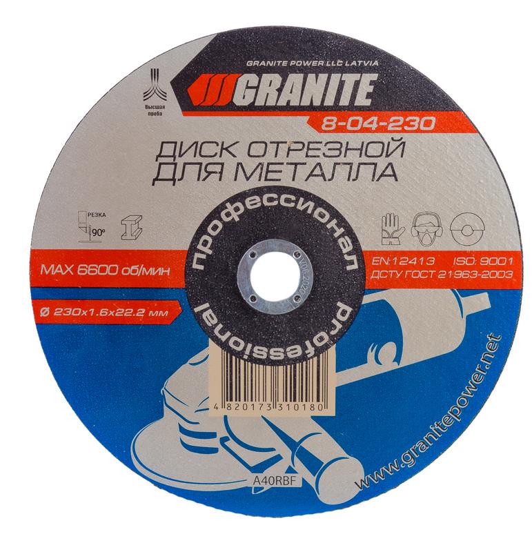 ᐉ Диск абразивный отрезной для металла Granite 230х1,6х22,2 мм (8-04-230)