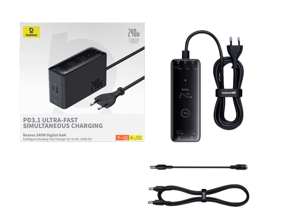 Зарядное устройство BASEUS Digital GaN Intelligent Desktop Charger 240W 3C+U+DC с кабелем (31105497)