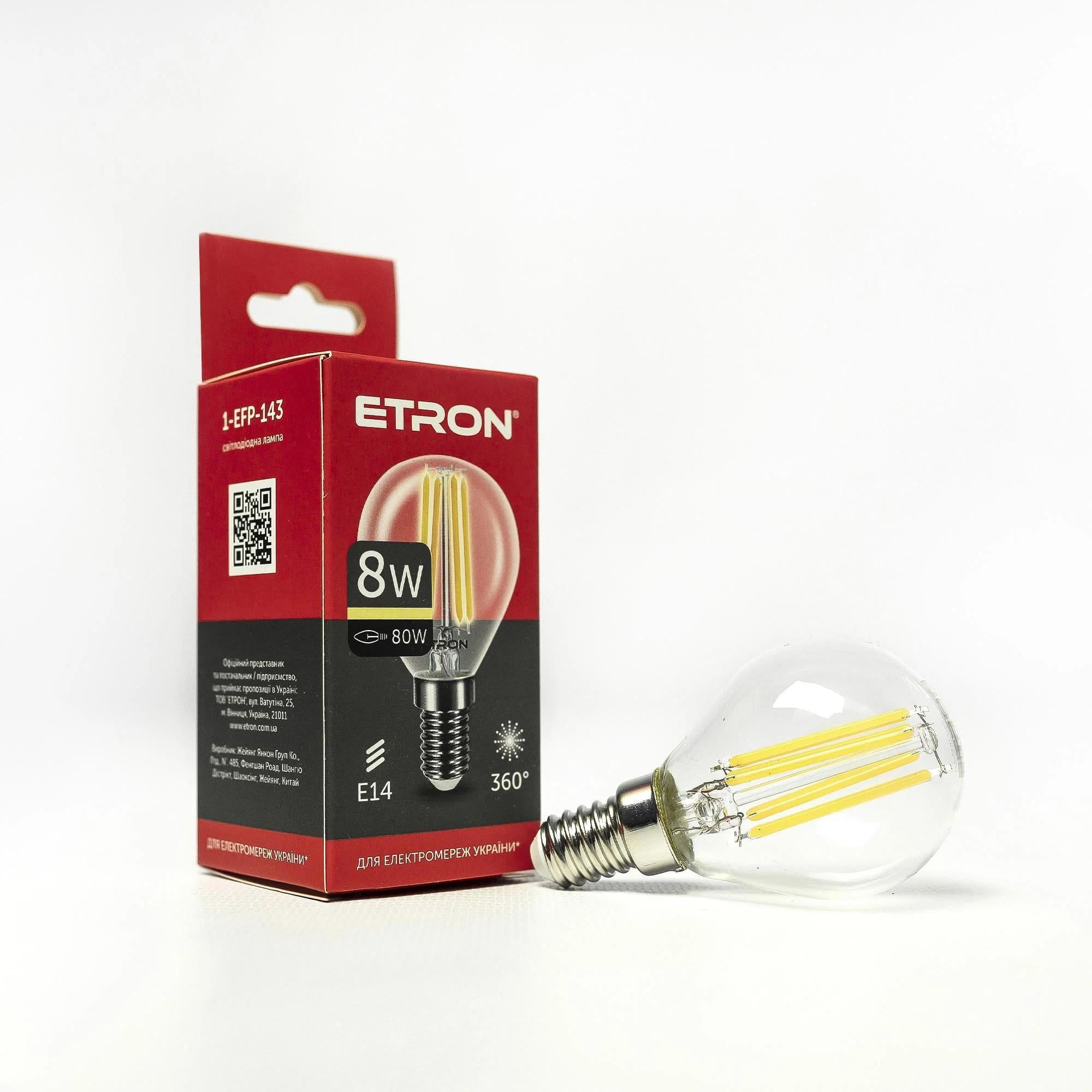LED-лампа філаментна ETRON прозора G45 8W E14 3000K Теплий білий (1-EFP-143)