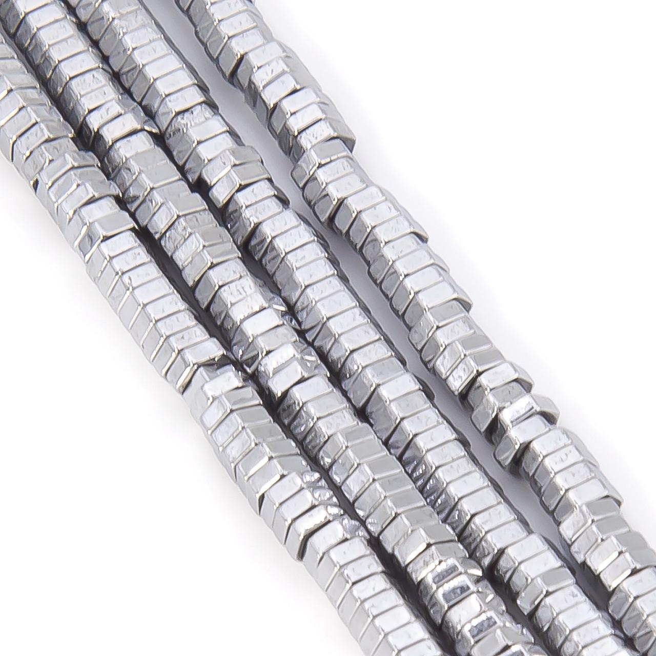 Бусины гематитовые Шестигранник плоский гематитовый 3х1 мм 40 см 360 шт. Серебристый (БГ0301ш00)