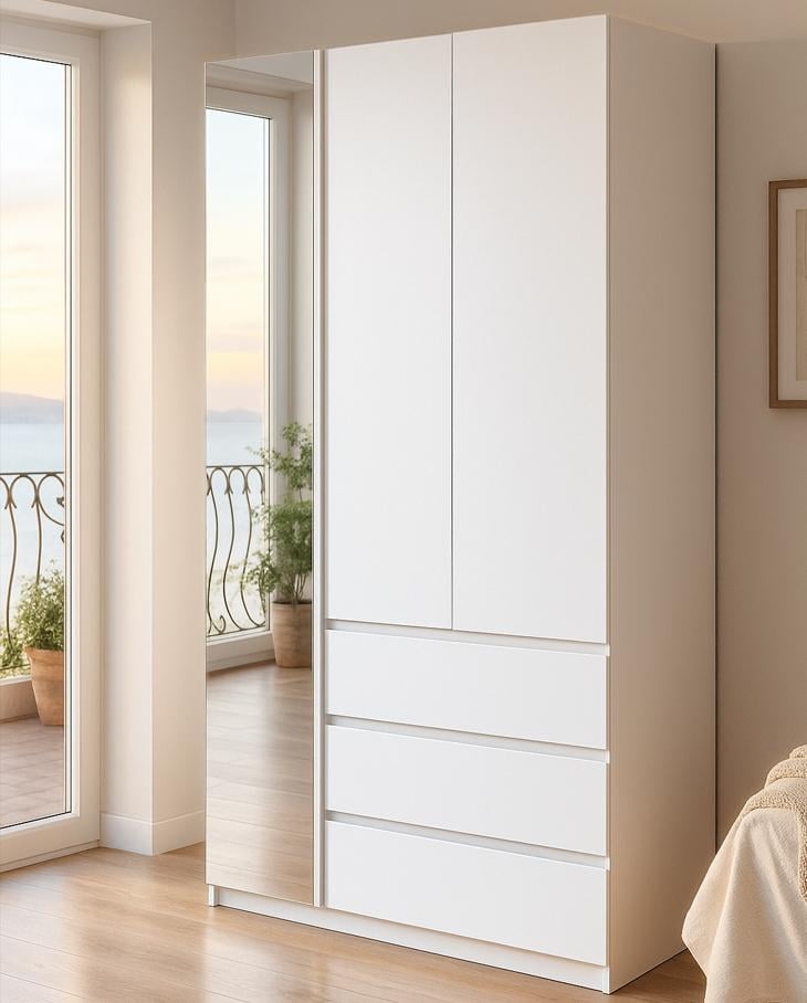 Шкаф с зеркалом Мастер Форм Брайт левосторонний 1200х520х2000 мм Белый (32395)