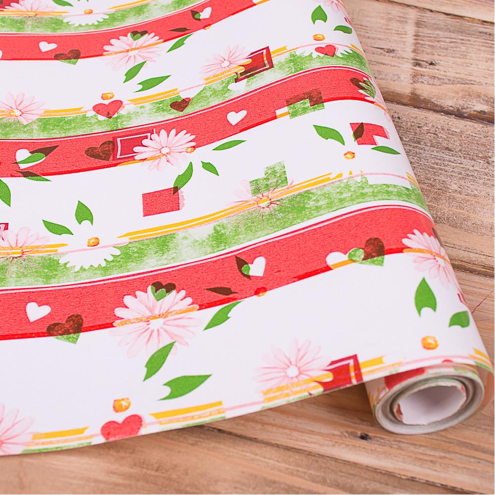 Бумага упаковочная Ромашки и сердечки 70 см 10 м (468-64)