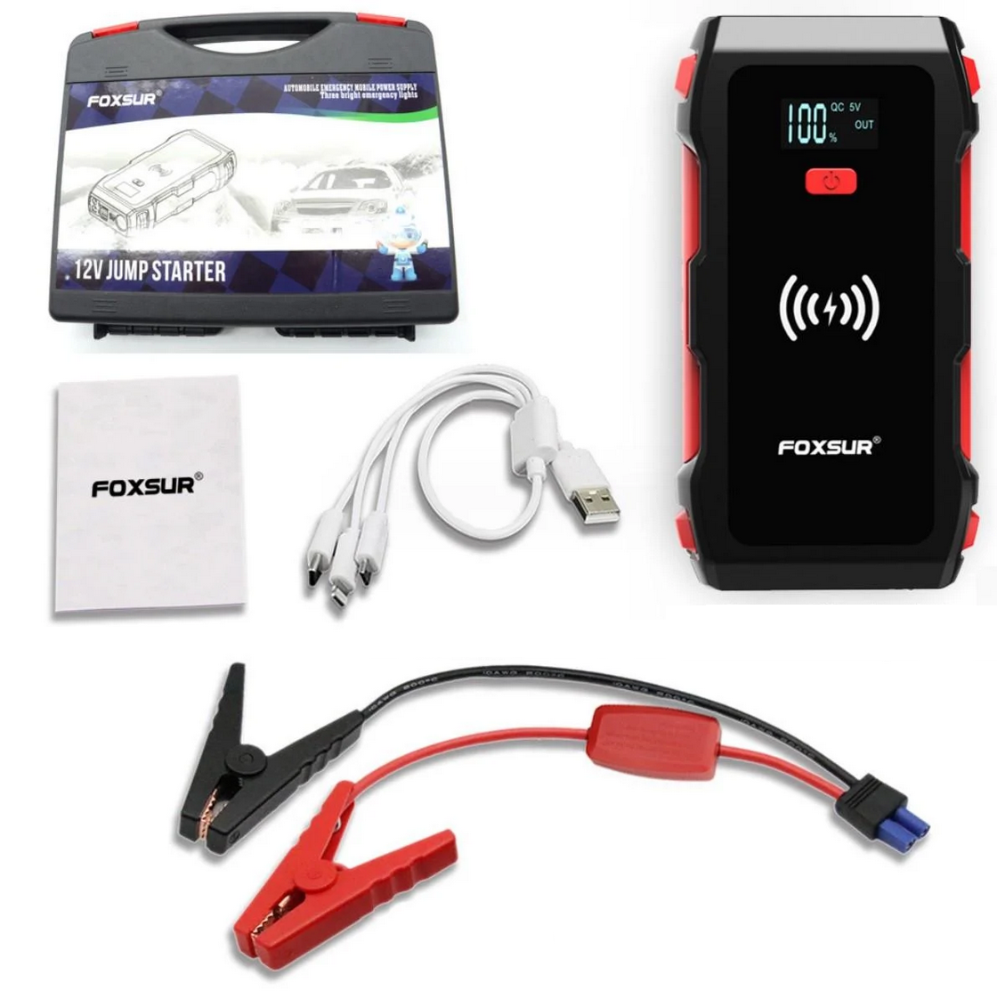 Пускозарядное устройство Foxsur FJS-700 800A бустер для авто Jump Starter 26800 mAh