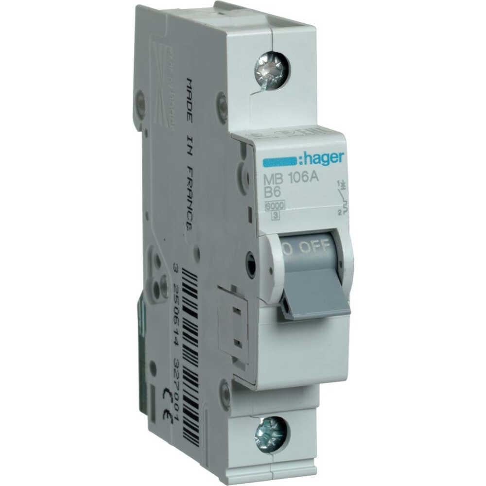 Автоматический выключатель Hager 1P 06 А C 6 кА (MCN106)