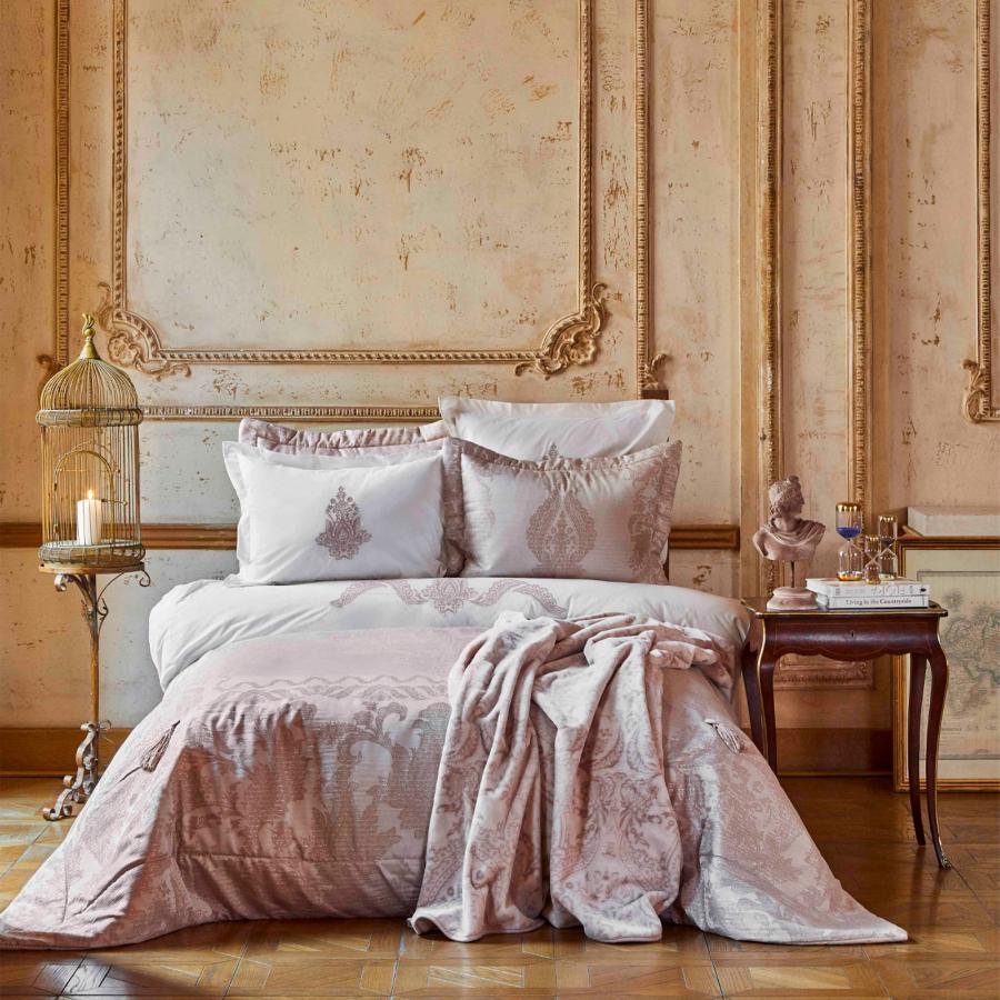 Комплект постільної білизни з покривалом та пледом Karaca Home Adrila rosegold євро Золотисто-рожевий (14450428)