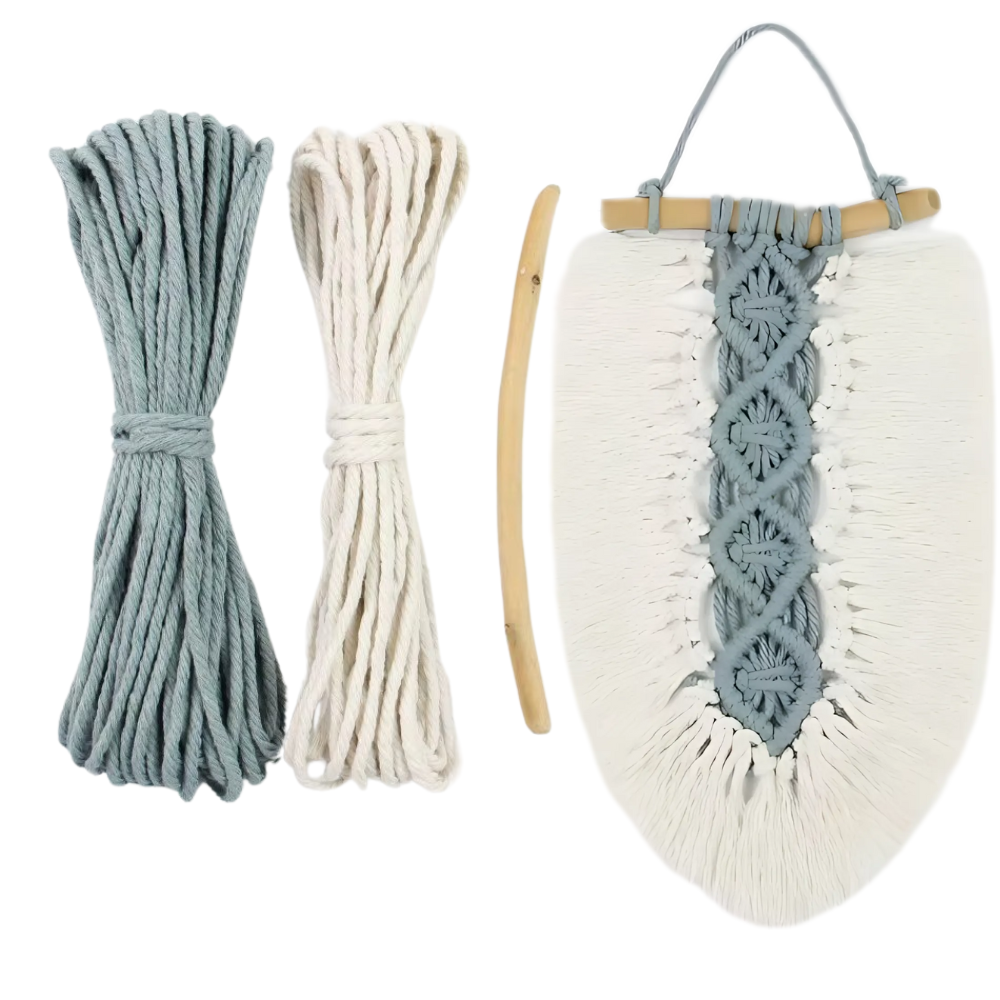 Набор макраме Лист для рукоделия и творчества для ручного вязания гобелена настенного декора 26х15 см Голубой