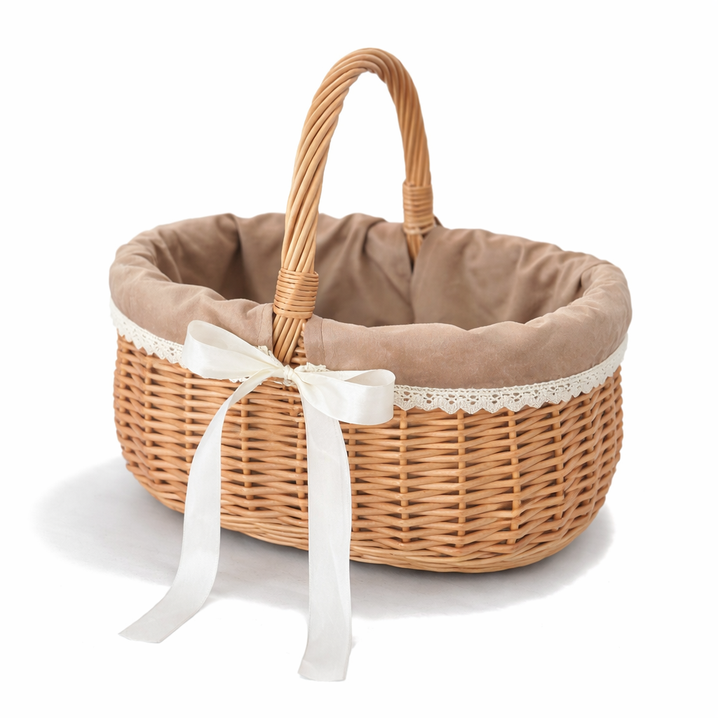 Корзина Пасхальная с чехлом плетеная из белой лозы (10008)