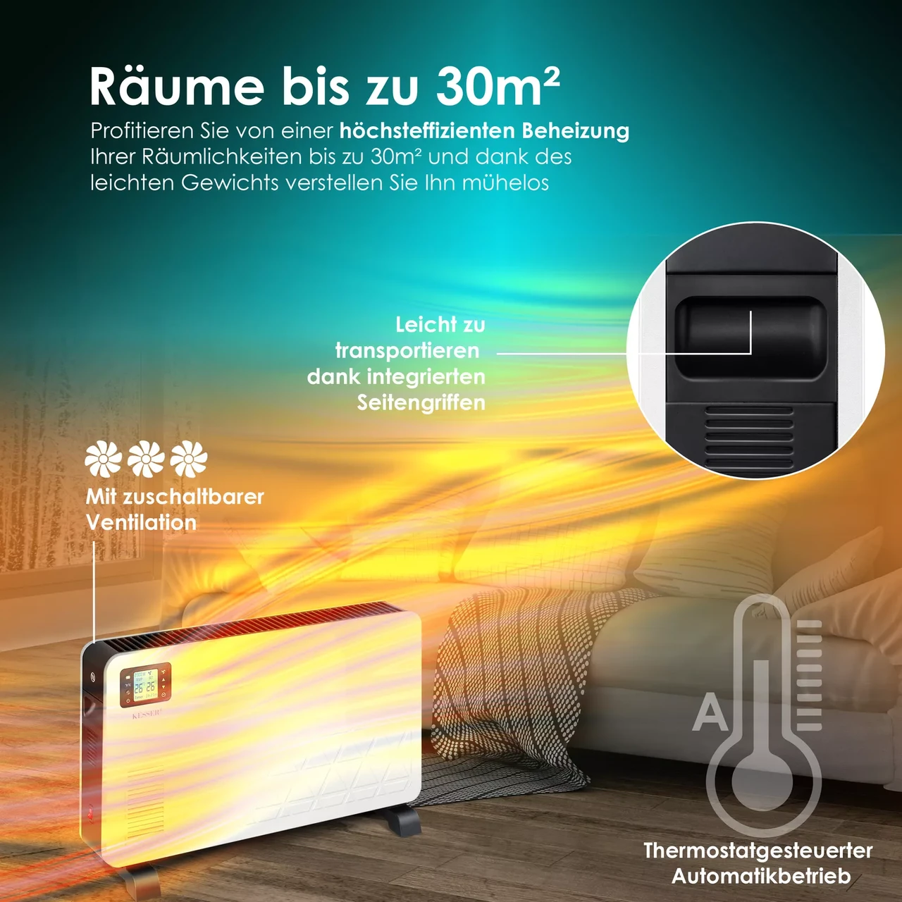 Обогреватель напольный KESSER 2300 Вт 30 м2 37°C - фото 8 Обогреватель напольный KESSER 2300 Вт 30 м2 37°C - фото 8