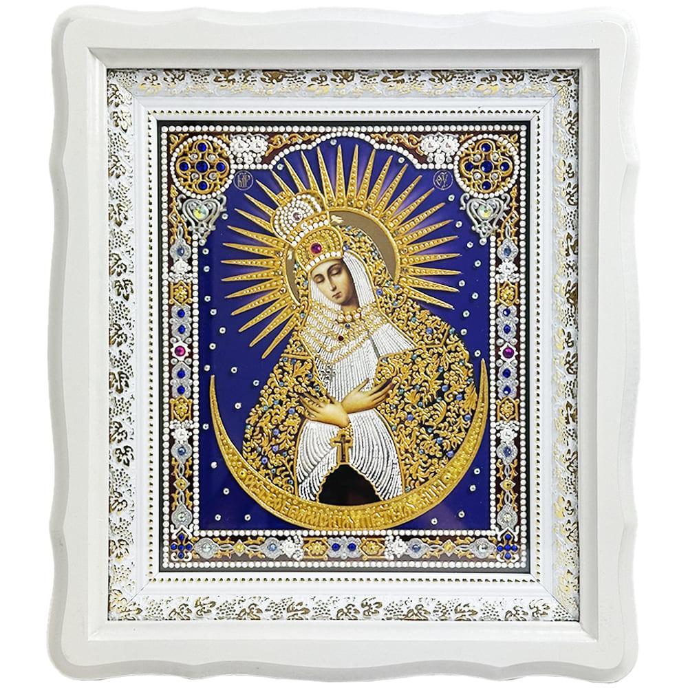 Ікона Богородиця Остробрамська на склі в білій рамі (201010499)