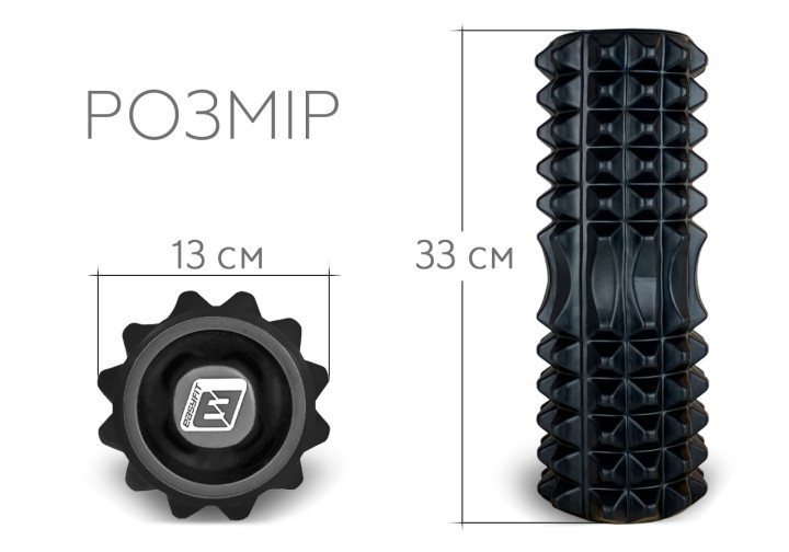 Ролик массажный EasyFit Grid Roller v.1.2 с заглушками с обеих сторон Черный (EF-2022a-BK) - фото 2