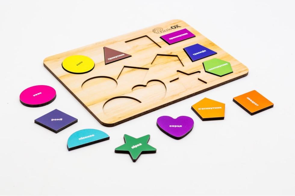 Сортер пазл детский развивающий PuzzleOK Фигуры геометрические 12 деталей